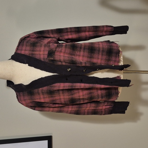 Free People shacket jacket cardigan flannel plaid XS oversized button down fit L - Picture 8 of 13
